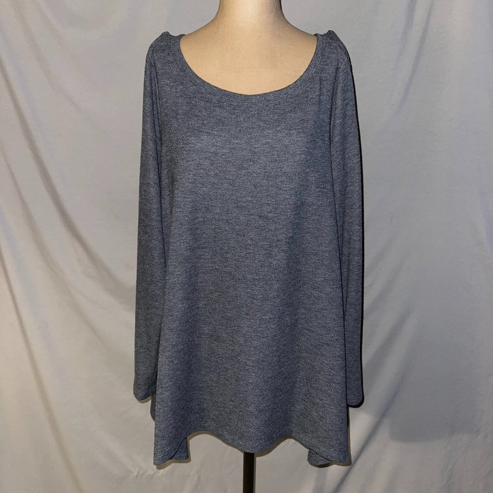 LOGO Waffle Knit Shark Bite Sweater Tunic - Gray